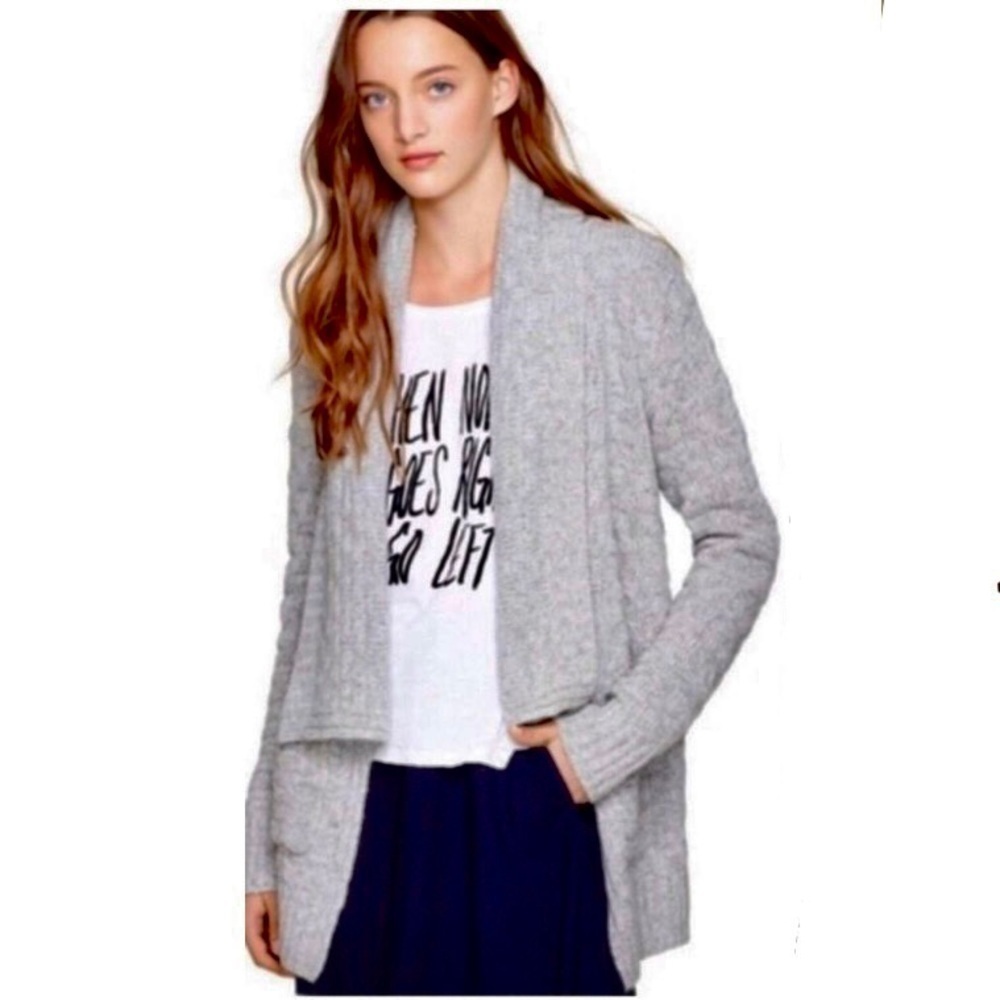 Aritzia Talula Greenpoint Wool Angora Cashmere Grey Knit‎ Open Cardigan Sz S